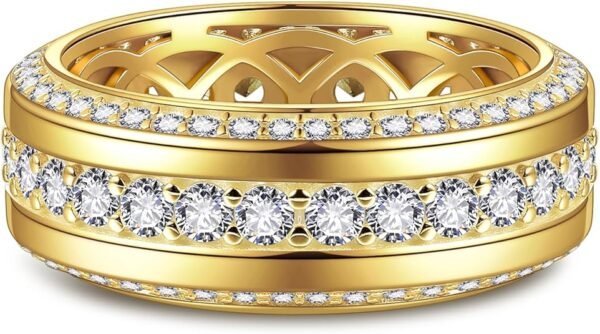 Men's Wedding Band 14K Gold/White Gold Plating Engagement Rings with 3 Row Cubic Zirconia Copper Wedding Ring Size 8 to 12 - Image 6