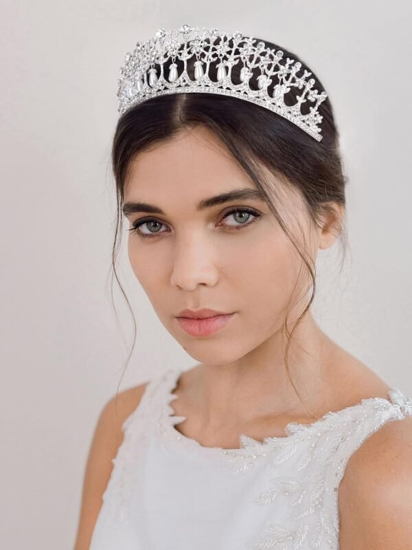 SWEETV Princess Diana Tiara for Women, Silver Pearl Wedding Crown for Bride, Rhinestone Costume Accessories for Birthday Party Prom - Image 2