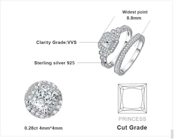 14K Gold Plated 925 Sterling Silver Halo Engagement Ring Wedding Band Bridal Sets - Image 2
