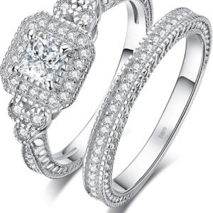 14K Gold Plated 925 Sterling Silver Halo Engagement Ring Wedding Band Bridal Sets