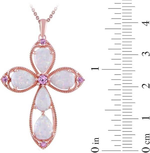 Womens Rose 14K Gold over Sterling Silver Created Opal with Created Pink Sapphire Cross Pendant Necklace, 18" - Image 4