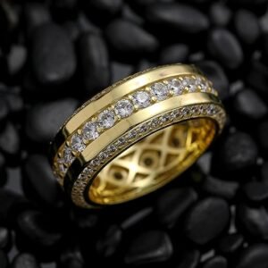 Men's Wedding Band 14K Gold/White Gold Plating Engagement Rings with 3 Row Cubic Zirconia Copper Wedding Ring Size 8 to 12