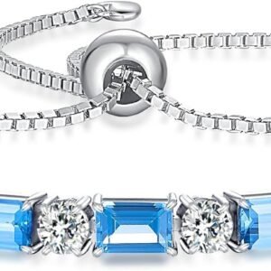 Birthstone Tennis Bracelets for Women White Gold Sterling Silver Gemstone Bracelets Adjustable Chain 6-9 Inchs Jewelry Anniversary Birthday Gifts for Women Mom Wife Her