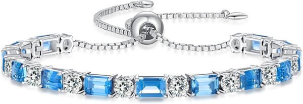 Birthstone Tennis Bracelets for Women White Gold Sterling Silver Gemstone Bracelets Adjustable Chain 6-9 Inchs Jewelry Anniversary Birthday Gifts for Women Mom Wife Her