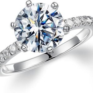 Engagement Rings for Women, Brilliant D Color VVS1 Clarity Lab Created Rings S925 Sterling Silver 14K White Gold Vermeil 6 Claw Moissanite Rings for Women Jewelry Gifts