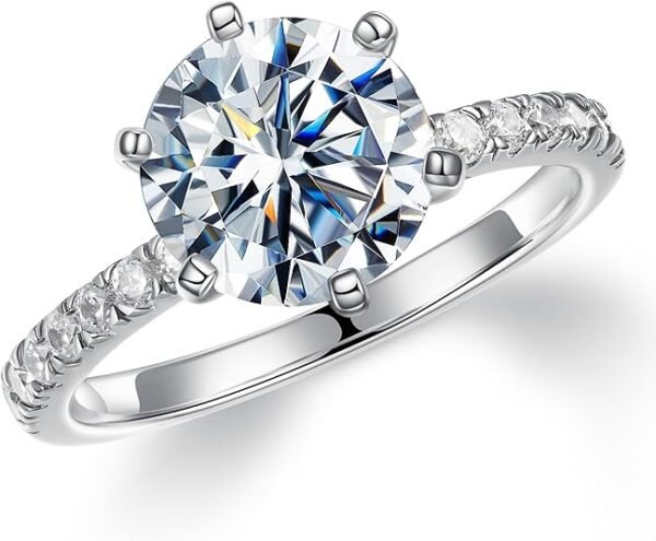 Engagement Rings for Women, Brilliant D Color VVS1 Clarity Lab Created Rings S925 Sterling Silver 14K White Gold Vermeil 6 Claw Moissanite Rings for Women Jewelry Gifts