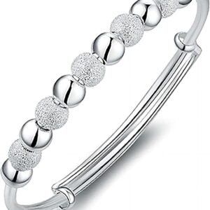 S925 Silver Bangle Bracelet for Women, Elegant Women‘s Sterling Silver Bracelet Bangle Adjustable 6.4-7.8 inches Small Size